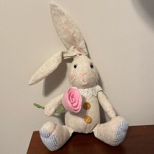 Adorable Beige Bunny Plush with Pink Rose